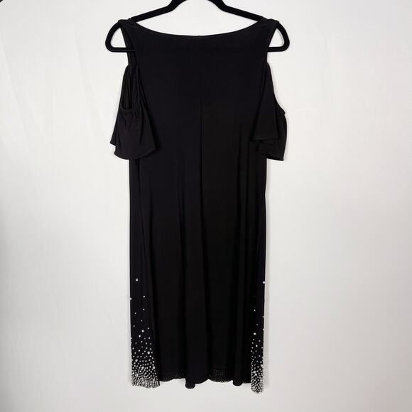Dressbarn Medium Black Sequin Rhinestone Cold Shoulder Sheath Dress Short Sleeve - Picture 2 of 10
